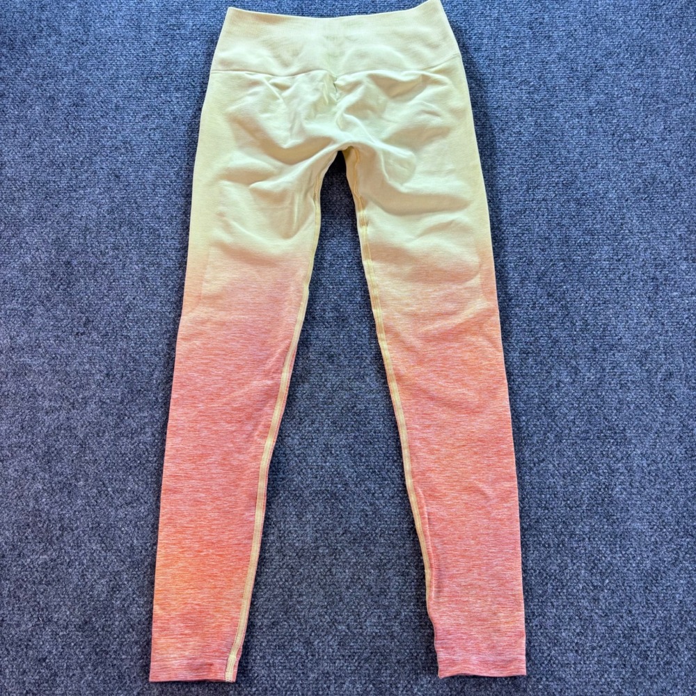 Alphashape‎ Leggings Women Medium Yellow Orange Ombre Scrunch Butt Seamless Gym